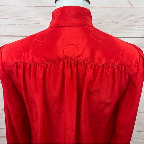 Vintage Le Blouse 80’s 90’s Front Tie Geometric Print Silky Button Up Blouse - Picture 7 of 10